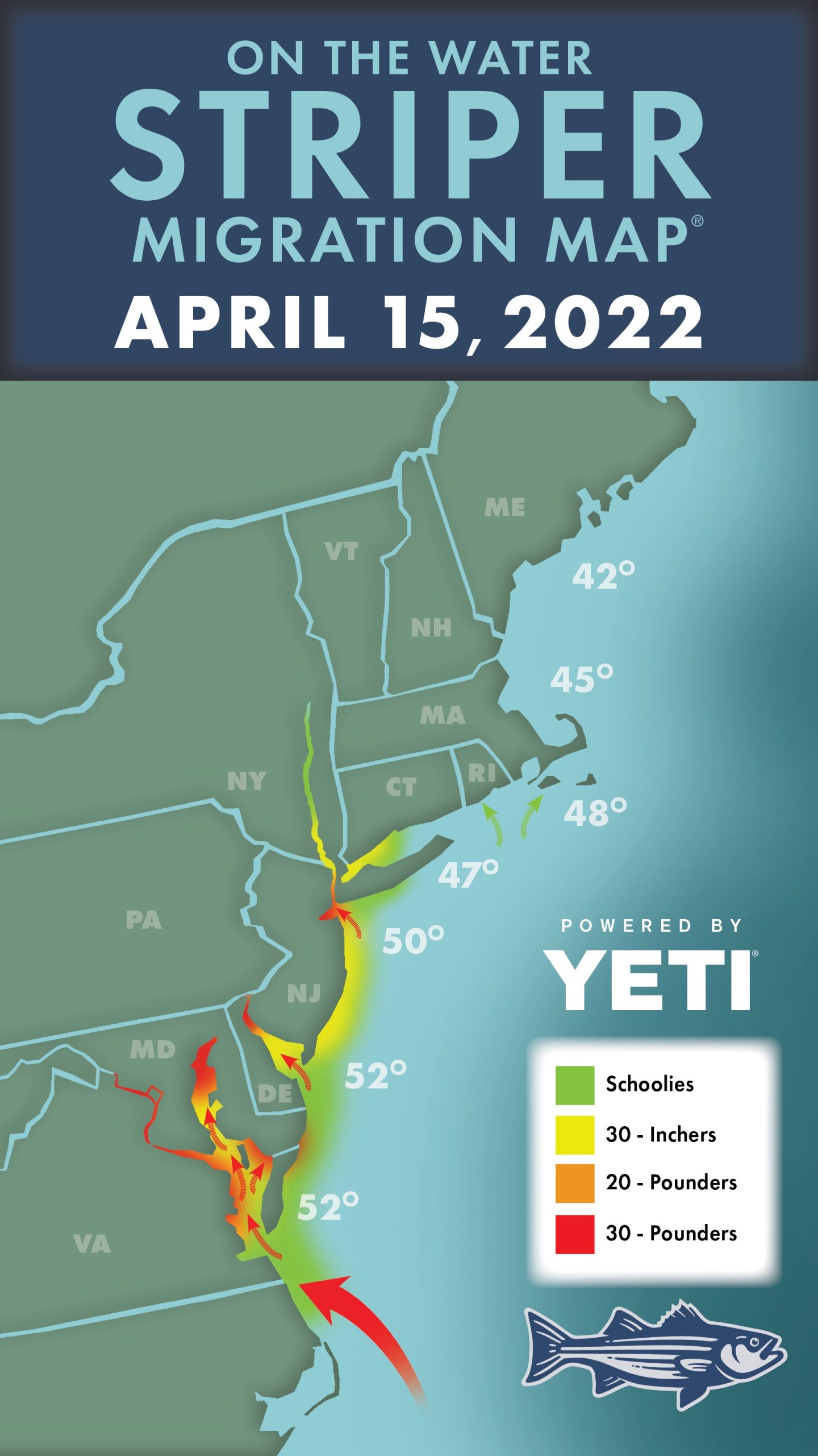 Striper Migration Map – April 15, 2022