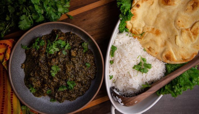 Venison Saag With Basmati Rice and Naan