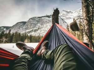 Relaxing with your feet out in a hammock